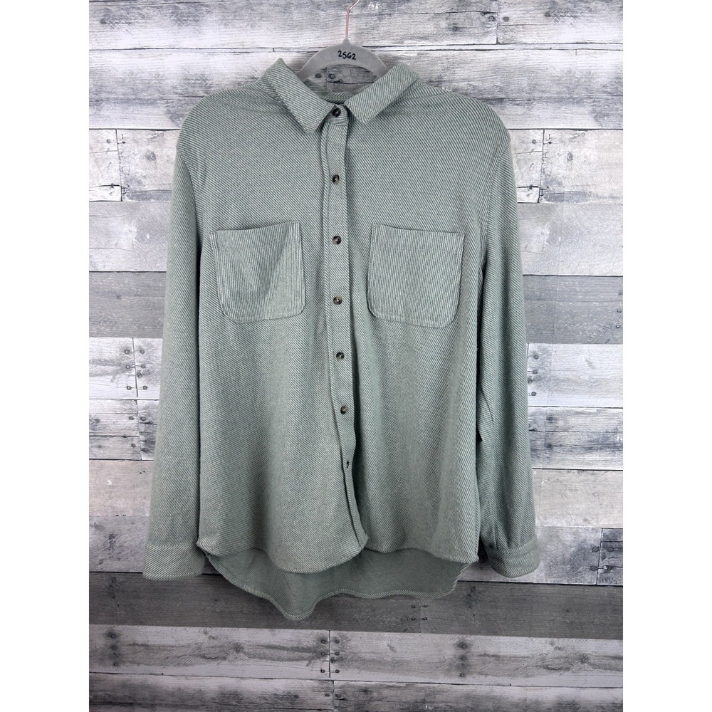 Casa Cabana Women's Sage Green Textured Knit Long Sleeve Button Up Flannel XL